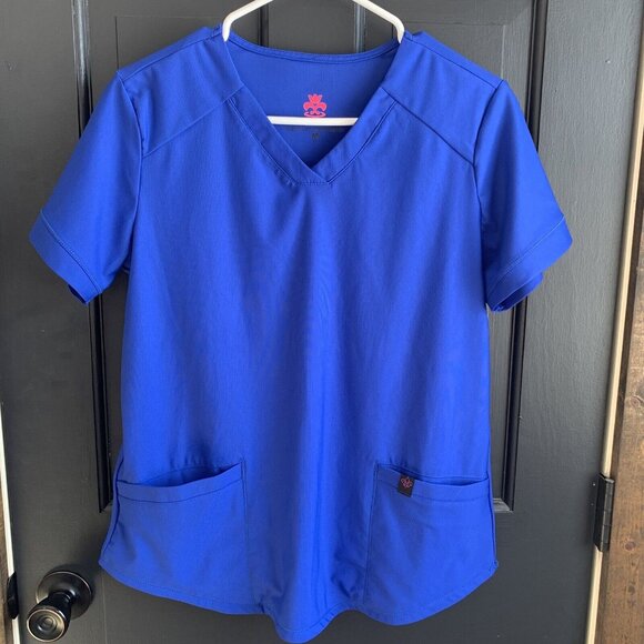 Natural Uniforms Womens Scrub Top Size M Royal Blue Short Sleeves Medical - Picture 1 of 7